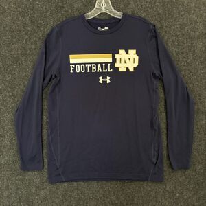 Notre Dame Fighting Irish Shirt Men's Small Navy Blue Football Under Armour Long